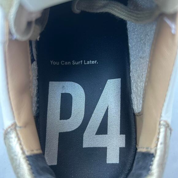 P448 Sneakers - White with Gold Accents and Beige Laces - Picture 5 of 8